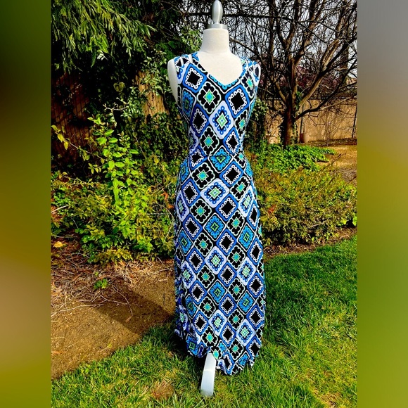 INC international concepts 🌻 Geometric Blue and Black Maxi Dress - Picture 1 of 6